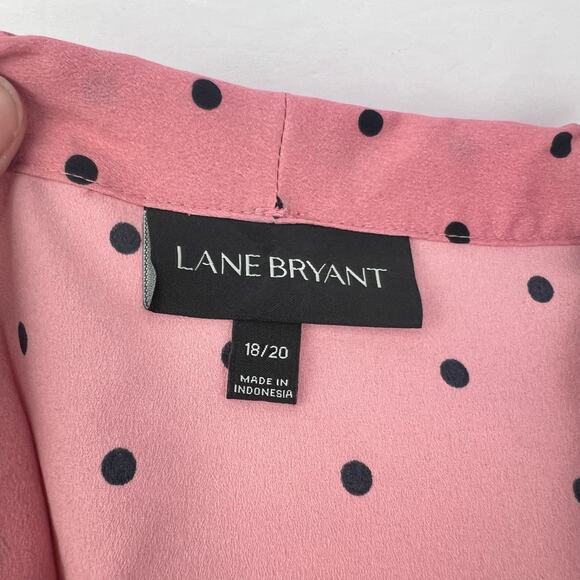 Lane Bryant 2XL Blouse Pink and Black Polka Dot Long Sleeve Tie Neck 18/20 - Picture 8 of 10